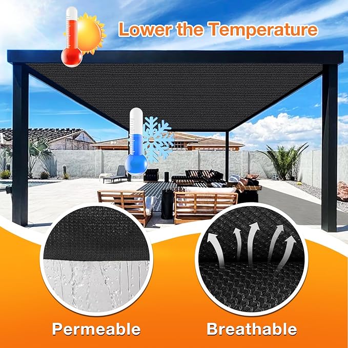 Artpuch Outdoor Pergola Shade Cover 8x12 FT Sun Shade Cloth with Grommets Black 90% UV Protection Canopy Patio Privacy Screen (Customized Available)