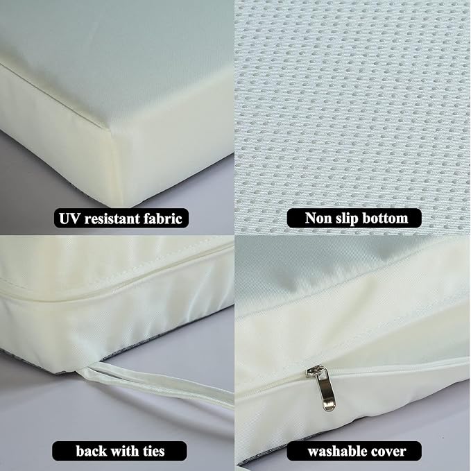 Patio Chair Cushions Set of 2 Non Slip Bottom Chair Pad with Ties Waterproof Square Outdoor Seat Cushion Replacement for Garden Swing Furniture 22x22 Inch, White