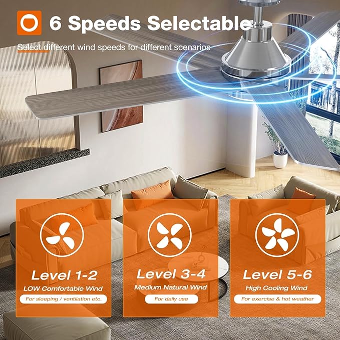 addlon Ceiling Fans with Lights, 52 inch Ceiling Fan with Light and Remote Control, Reversible, 3CCT, Dimmable, Noiseless, Nickel Ceiling Fan for Bedroom, Indoor/Outdoor Use