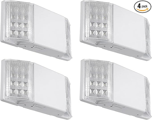 TORCHSTAR LED Emergency Lighting, Commercial Emergency Lights with Battery Backup, UL Listed, Two Square Heads, AC 120/277V, Hardwired Emergency Exit Light Fixtures for Business, Pack of 4