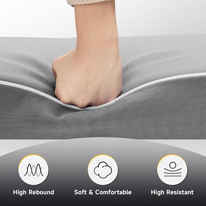 PNP FKJP 2 Pack Outdoor Chair Cushion 20" X 20" X 4", Waterproof Outdoor Seat Cushions with Non-Skid Ties,Grey (Cushion + Cover)