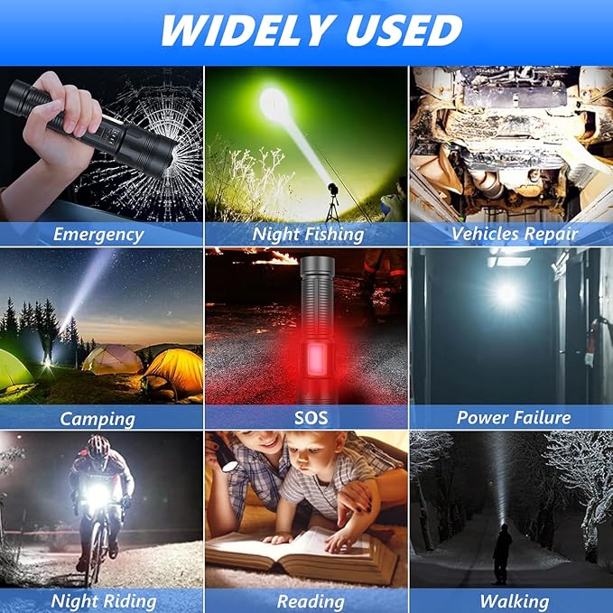 Flashlights High Lumens 2 Pack, Rechargeable Flashlight Super Bright Flash Light with Red Light,COB Work Light,IPX6 Waterproof Powerful Flashlight for Home Camping Disaster (2)