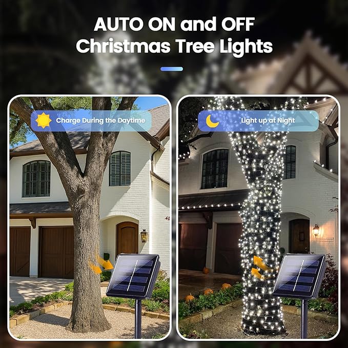 SANJICHA 2-Pack Each 72FT 200 LED Solar String Lights Outdoor, Waterproof Solar Fairy Lights Silver Wire 8 Lighting Modes Solar Twinkle Lights for Tree Garden Party Xmas Wedding Decor (Cool White)