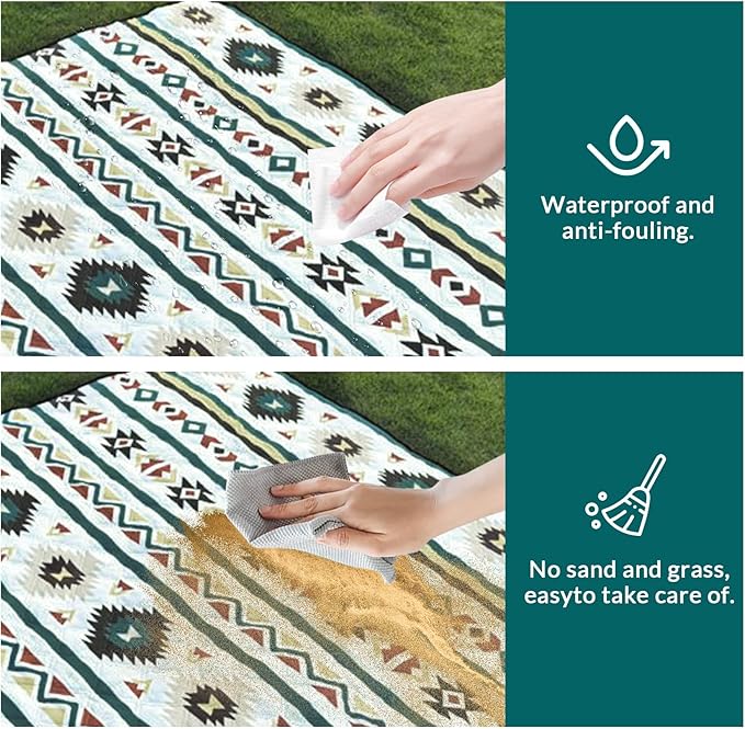 80"x60" Waterproof Picnic Blanket Large Outdoor Camping Blanket Foldable Picnic Camping Blanket Thicker Machine Washable Picnic Mat Portable Wearable for Picnics, Camping