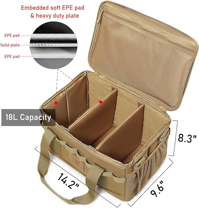 Tactical Camping Storage Bag 18L Tactical Utility Tote Bag Camping Cookware Organizer Trunk Organizer (Khaki)