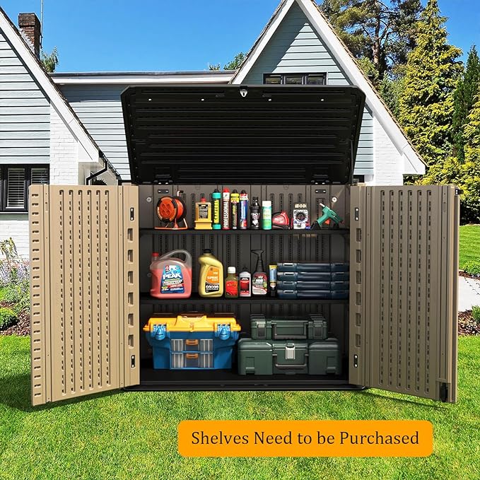 HOMSPARK Outdoor Storage shed, 26 Cu.ft Outdoor Storage Box Waterproof, Outdoor Storage Cabinet for Bike, Garbage Cans, Lawnmower, Garden Accessories, Waterproof, Lockable