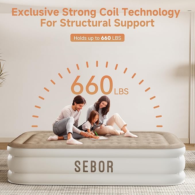 Air Mattress Queen with Built-in Pump 18", Comfortable Self-Inflating Air Mattress with High-Speed Pump, Durable Blow Up Mattress Queen with Storage Bag for Guests, Camping, Travel