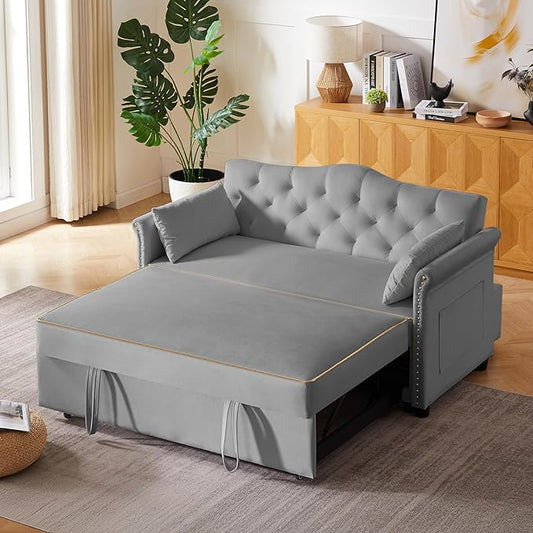 65'' 3-in-1 Folding Sofa Bed – Queen Size Pullout, Modern Chenille Fabric, 360° Swivel Table, Easy Assembly – Perfect for Living Room