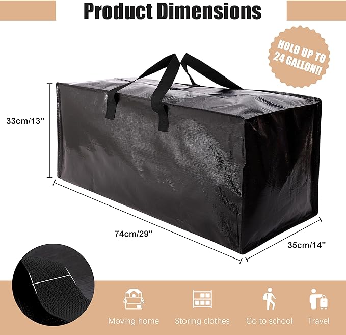 Heavy Duty Moving Bags with Backpack Straps and Strong Handles, Alternative to Moving Boxes and Storage Totes for Dorm Room Essentials, 12 Pack, Black