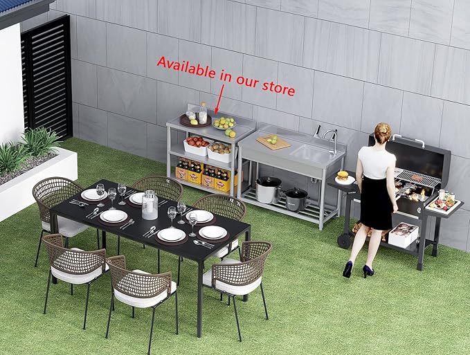 Free Standing Stainless-Steel Single Bowl Commercial Restaurant Kitchen Sink Set w/Faucet & Drainboard, Prep & Utility Washing Hand Basin w/Workbench & Storage Shelves Indoor Outdoor (39 in)