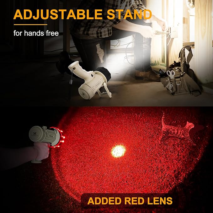 YIERBLUE Rechargeable Spotlight Floodlight Combo High High Lumen LED, IP67 Waterproof Spot Light COB Flood Light, Impact Resistant Handheld Spotlight with Foldable Stand and Detachable Red Lens