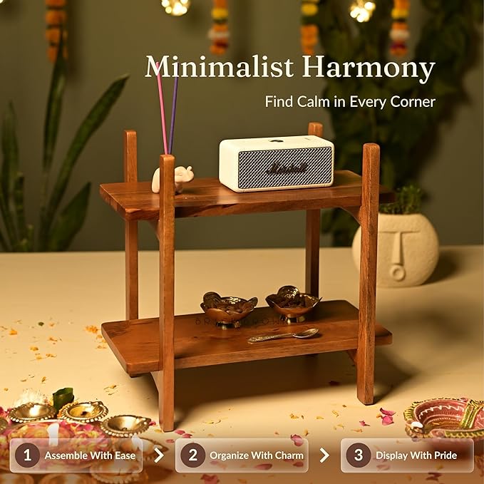 Premium Zen Organizer | 2-Tier Wooden Spice Rack | Kitchen Countertop Shelf | Tiered Shelf Organizer | Grocery Rack (41 x 23 x 38 Cm)