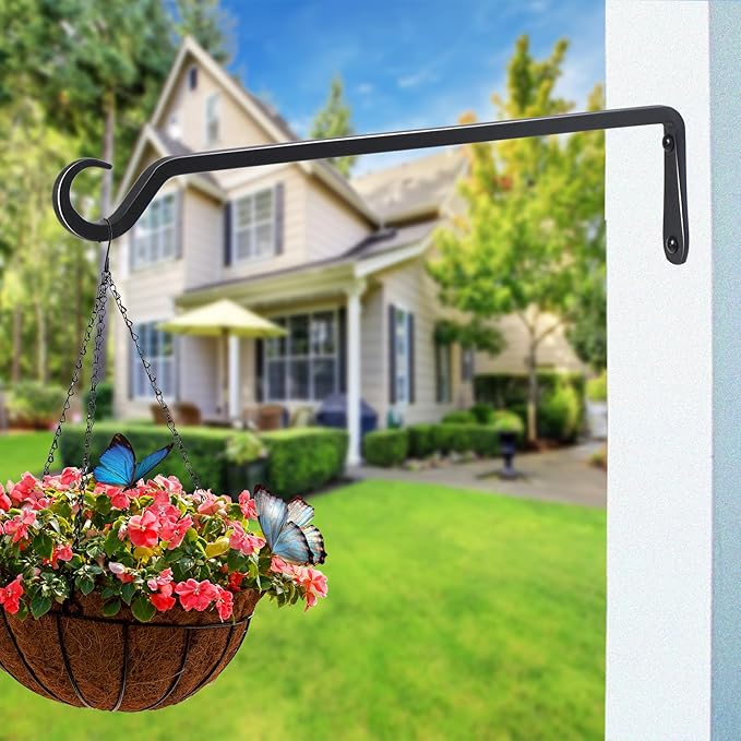 16 inch Plant Hanger, Sturdy Hanging Plant Bracket Outdoor, Hanging Plant Wall Hook Heavy Duty, for Hanging Bird Feeders, Planters, Lanterns, Wind Chimes, Indoor/Outdoor Use, Black, Set of 2