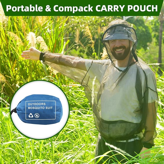 Mosquito Suit, Bug Net Pants & Jacket with Hood, Full Body Bug Suit for Gardening & Outdoor Protection from Bugs, Flies, Gnats, No-See-Ums & Midges, Mosquito Clothing for Women & Men, M Size