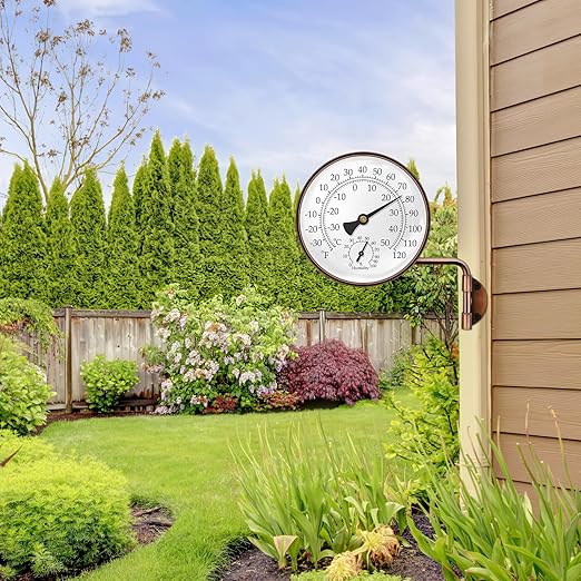 4" Brass Swivel Thermometer Indoor Outdoor Thermometer, Outside Decorative Weather Thermometer Hygrometer for Kitchen Window, Patio, Greenhouse