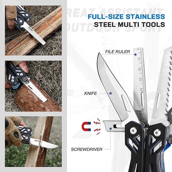 MOSSY OAK Multitool, 21-in-1 Stainless Steel Pocket Knife with G10 Handle, Screwdriver Sleeve, Self-locking Pliers with Sheath-Perfect for Outdoor, Survival, Camping, Hiking, Simple Repair