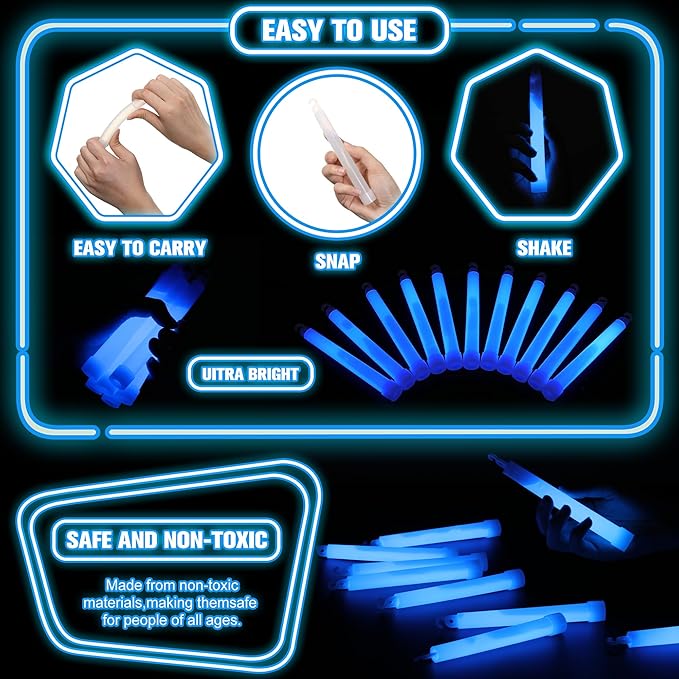 Sotiff 96 Pcs 6 Inch Ultra Bright Emergency Glowing Sticks, Glow Sticks with 12 Hour Duration, Halloween Favors for Party Birthday Wedding Concerts Halloween