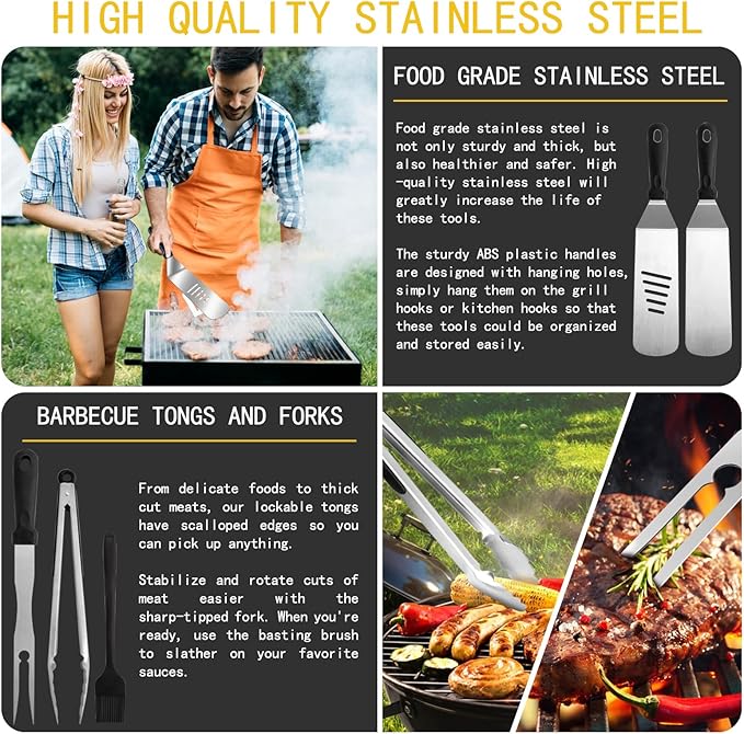 Supernal 45pcs Blackstone Griddle Accessories Upgraded-Griddle Accessories Flat Top Grill Tools for Camp Chef Griddle Cover Salt and Pepper Shakers Grill Black Tools Set Enlarged Spatula Gift Set