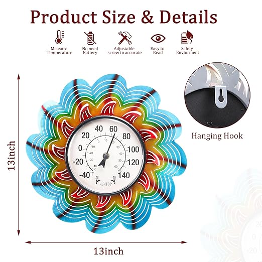 MUMTOP Outdoor Thermometers for Patio-Wall Indoor Outdoor Thermometer - Colorful Flower Outside Thermometer Decorative Temperature for Home or Garden Decor