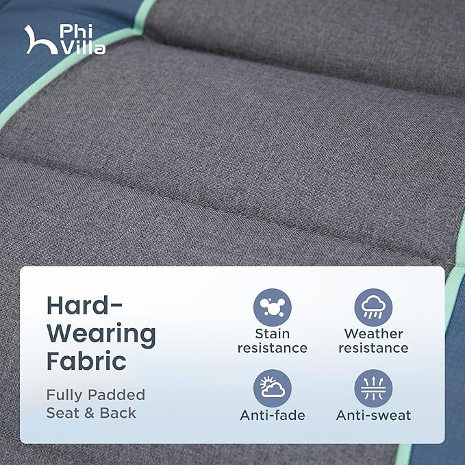 PHI VILLA XXL Oversized Padded Zero Gravity Chair, Foldable Patio Recliner, 30" Wide Seat Anti Gravity Lounger with Cup Holder, Set of 2, Support 400 LBS (Blue Accent)