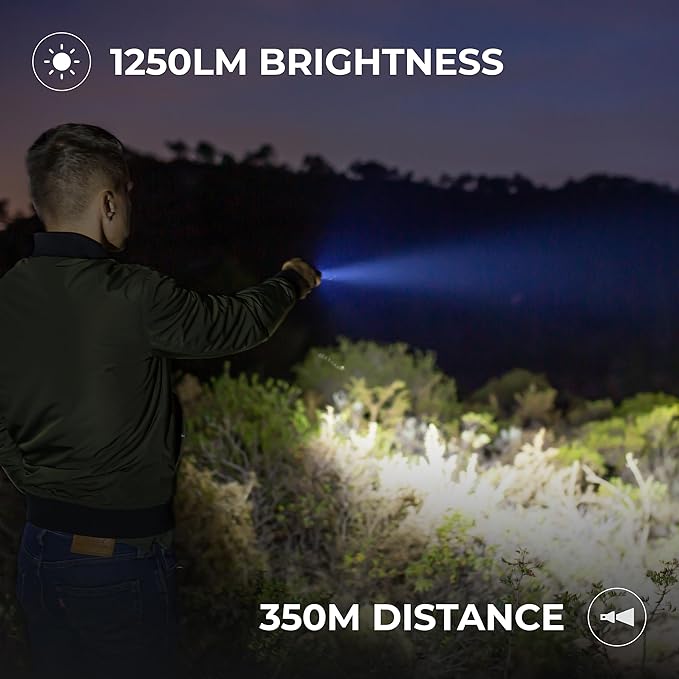 LED Rechargeable Flashlight - Super Bright 1250 High Lumens Flashlight, Waterproof IP68 Small Compact Pocket Tactical Flashlight for Home, Emergency, Rescue, Camping, Gifts for Men Desert Tan