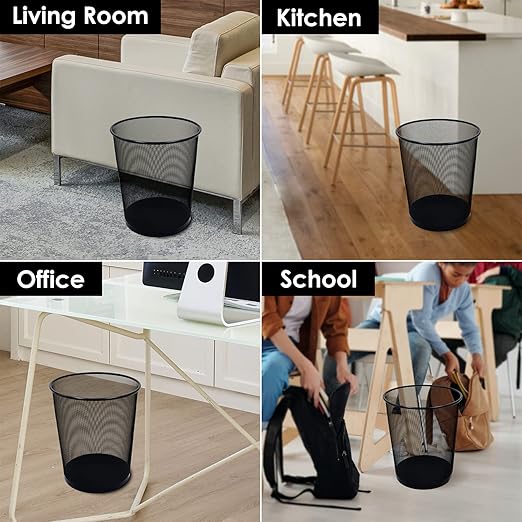 Black Mesh Trash Cans, 10-Pack 6 Gal Mesh Office Trash Can, Open Metal Wire Wastebaskets, Waste Basket Trash Can for Near Desk,Recycling Garbage Container Bin for Office,Home,School