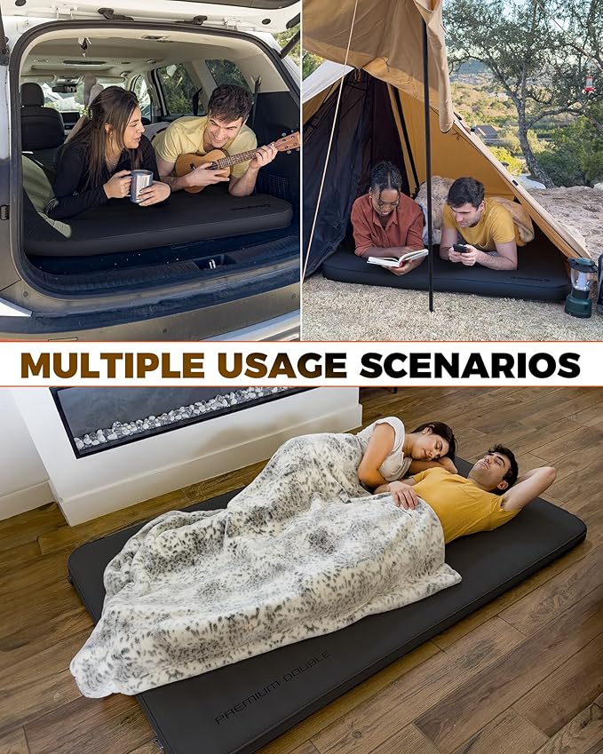 KingCamp Self Inflating Sleeping Pad for Camping, 7.5 R-Value Double Camping Mattress, Portable 4 Season Memory Foam Camping Mat with Pump & PVC-Free Fabric for Comfort Travel Car Tent Cot, Black