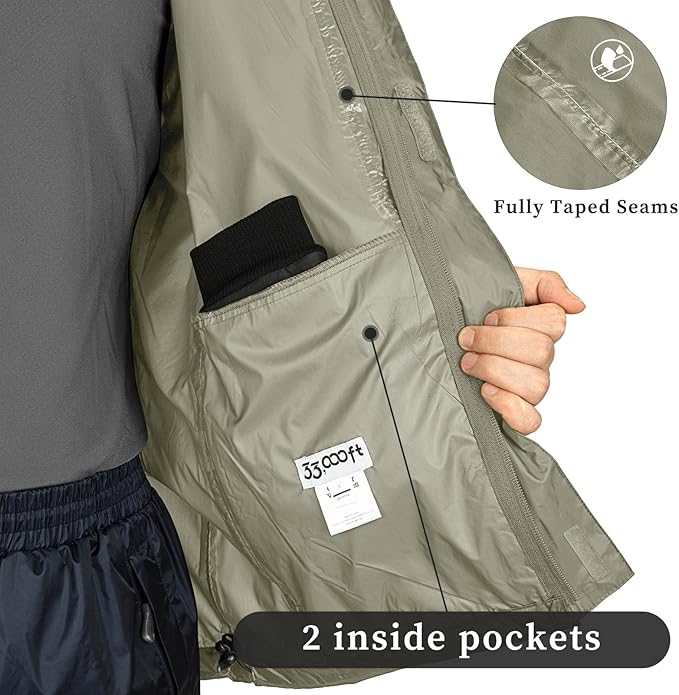 33,000ft Packable Rain Jacket Men's Lightweight Waterproof Rain Shell Jacket Raincoat with Hood for Golf Cycling Windbreaker