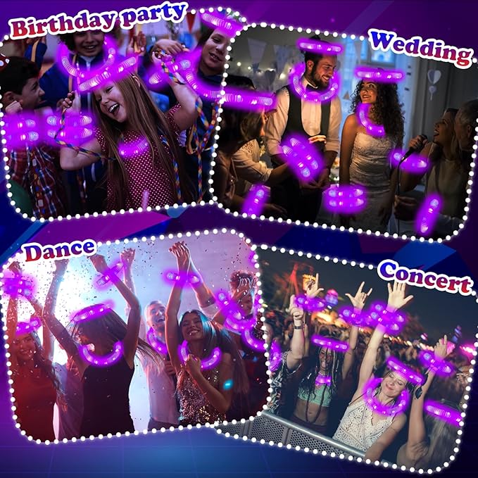 Purple Glow Sticks Party Favors for Kids 24 PCS,LED Light up Pop Tubes for Toddlers, Neon Necklaces Bracelets Accessories, Glow Birthday Wedding Dance Party Supplies Camping Toys Decorations