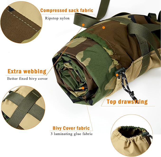 Bivy Cover Sack for Military Army Modular Sleeping System, Waterproof Outer Shell for Sleeping Bag, Minimalist Stealth Shelter