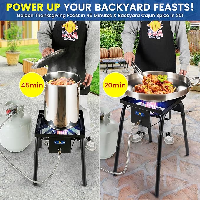 ARC 220,000 BTU Propane Burner for Outdoor Cooking w/Jet Burner, Single Burner Propane Stove Wok Burner Gas Burner,ideal for Woks, Skillets and Pots, w/Height Adjustable Legs