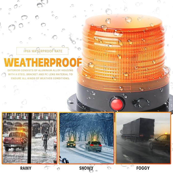BooYu Battery Operated Amber Warning Beacon Light w/Magnetic Base, Portable Rechargeable Mini Roadside Roof Top Plow LED Strobe Emergency Flash Mail Lights for Trucks/Trailer/Vehicle 1-Pcs