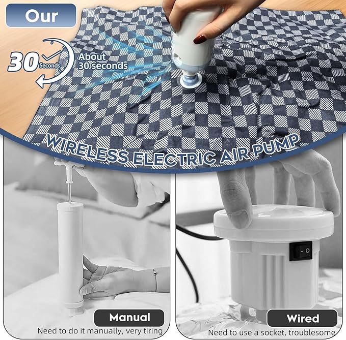 Vacuum Seal Bags for Clothing Travel w/Wireless Pump, Space Saver Vacuum Storage Organizer Bag for Luggage, Seal Compression Packing Bags for Clothes & Blankets 6 Pack (Compression bag)