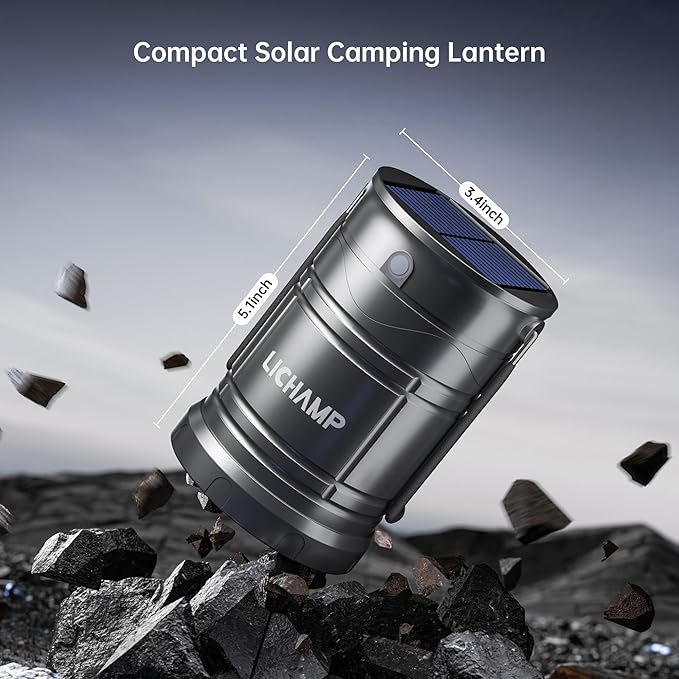 Lichamp 2-Pack Solar Camping Lantern, USB Rechargeable LED Lanterns Battery Powered Pop Up Flashlight Lamps with Three Modes Power for Power Outages Hurricane Supplies Emergency Indoor & Outdoor