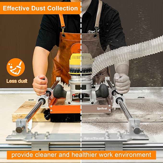 SpeTool Linear Rail Router Sled Slide Connector with Dust Collection, Fit for SBR20UU and SCS20UU Linear Rails, with Acrylic Router Plate Compatitable with Multiple Routers