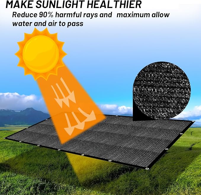 Cool Area 90% Sun Shade Cloth Mesh Tarp with Grommets for Plant Cover 6x6ft Patio Canopy Garden Pergola Blackhouse Car Barn Kennel Black