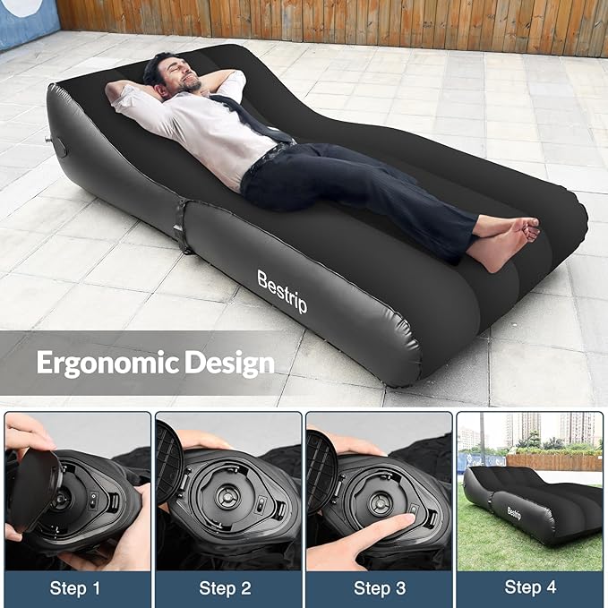 Bestrip Inflatable Couch with Built in Pump - Upgraded Extra Size Air Lounger Sofa, Portable Blow up Mattress Bed with Storage Bag, Inflatable Bed for Home, Camping & Guests