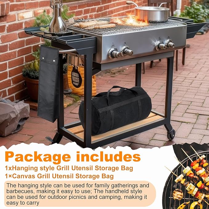 Amylove 2 Pcs Grill Utensil Storage Bag Waterproof Barbecue Grill Tool Accessory Storage with Zipper Foldable Extra Thick Oxford Cloth BBQ Tool Carry Bag for Camping Hiking Barbecue Outdoor(Black)