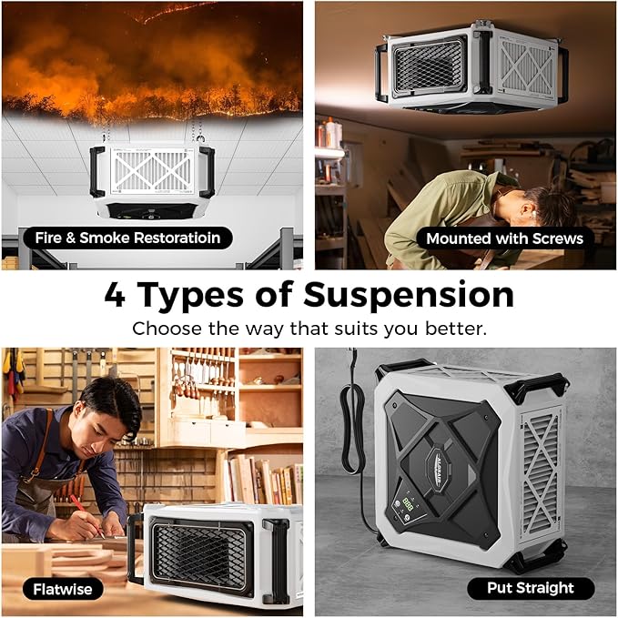 ALORAIR 2 Stage 270° Intake (580/780CFM) Air Filtration Systems Woodworking Built-In Ionizer with Remote Control & Strong Vortex Fan, Hanging Mode for Works Shop, Shop Dust Collectors, Purecare 780IG