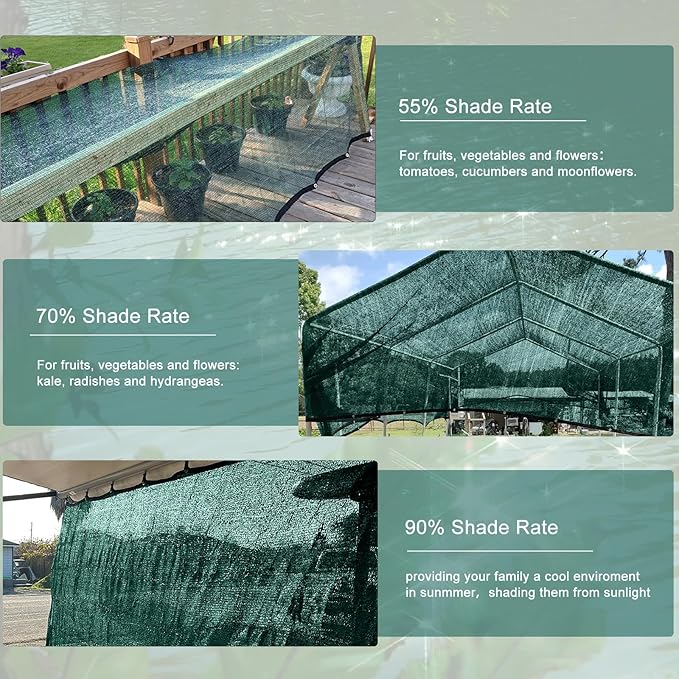 LOVE STORY 10x20FT 90% Green Garden Shade Cloth, Sun Shade Cover Net Mesh Tarp with Grommets, Sunblock Net for Garden,Greenhouse,Plants and Patio