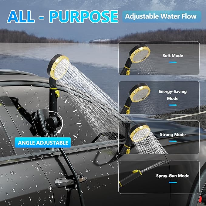 BSEED Portable Shower for Camping with Immersion Water Heater, 6000mAh Rechargeable Camping Shower with Intelligent LED Display, Outdoor Shower for Hiking, Travel, Pets & Car Washing, Wartering Plants