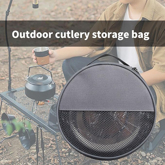 Round Plate Carriers Bag with Zippers and Handle for Outdoor Camping Tableware Storage Dish Organizers Picnics Plate Bag