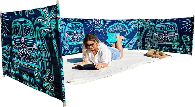 Premium 20 ft Beach Windscreen, Privacy Screen, Wind Blocker Free Rubber Mallet and Carry Bag Included (Beach Bus)