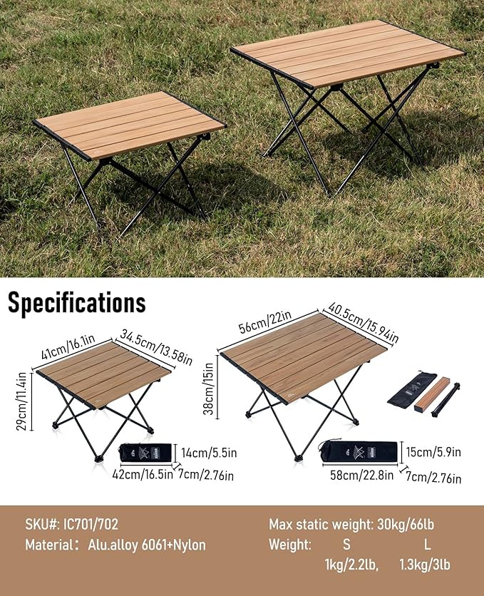 iClimb Ultralight Compact Camping Folding Table with Carry Bag (Nature- S)