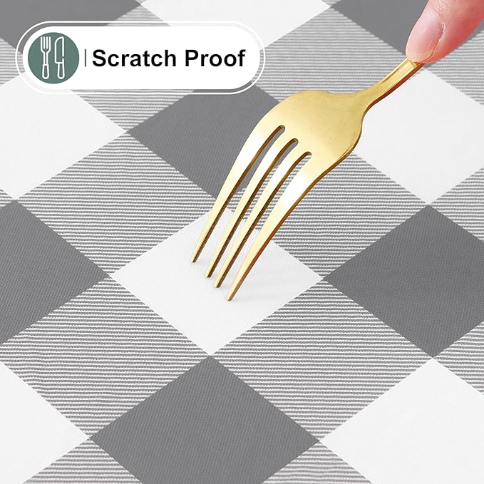 misaya Buffalo Rectangle Picnic Tablecloth, 6 Foot Elastic Fitted Vinyl Table Cloth with Flannel Backing, Waterproof Plaid Table Covers for Dining, Camping, Outdoor (Grey and White, 30" x 72")