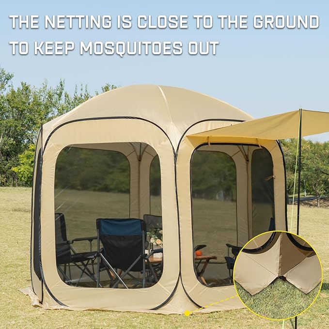 10x10 FT Pop Up Screen House Tent - Instant Screened Gazebo Canopy with Mosquito Net, Portable Backyard Tent for 4-6 People, Easy Setup Patio Shelter for Camping, BBQ, Sports & Outdoor