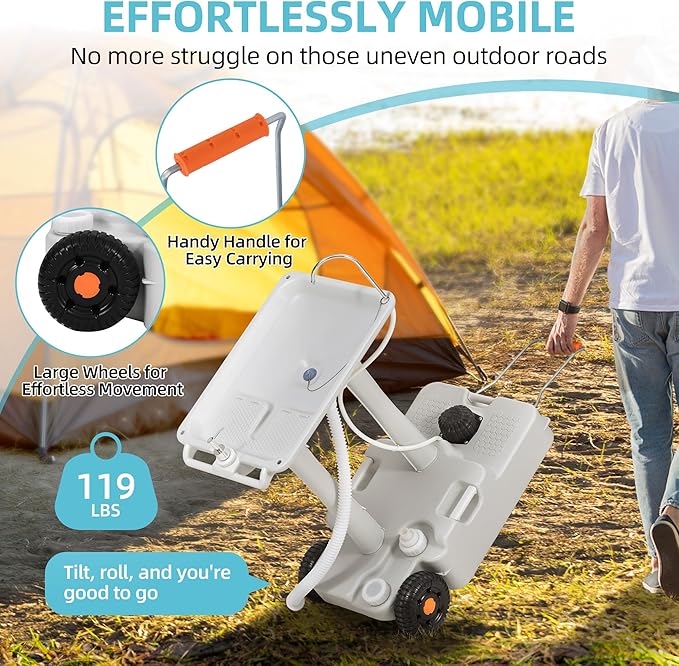 YITAMOTOR 30L Portable Camping Sink, Portable Hand Washing Station with Large Wheels, Foot Pump, Towel Holder & 5L Soap Dispenser for Outdoors, Garden, Gathering, Camping, Worksite, Camping, Outdoor