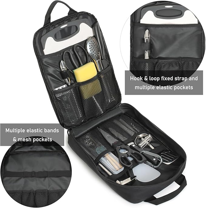 Tactical Camp Kitchen Organizer Camping Cooking Utensils Bag for BBQ, Picnic, Travel & Hiking (Bag Only)