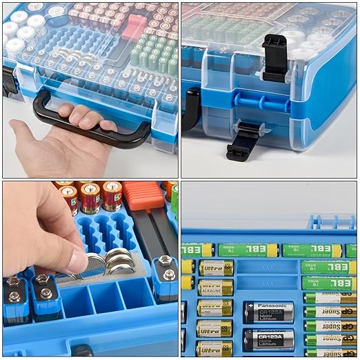 Battery Storage Organizer Case Holder Box with Tester, Double-Sided Batteries Fits for 269 Caddy Container AA AAA AAAA 3A 4A 9V C D Lithium 23A 4LR44 CR123A CR1632 CR2032 - Deep Blue