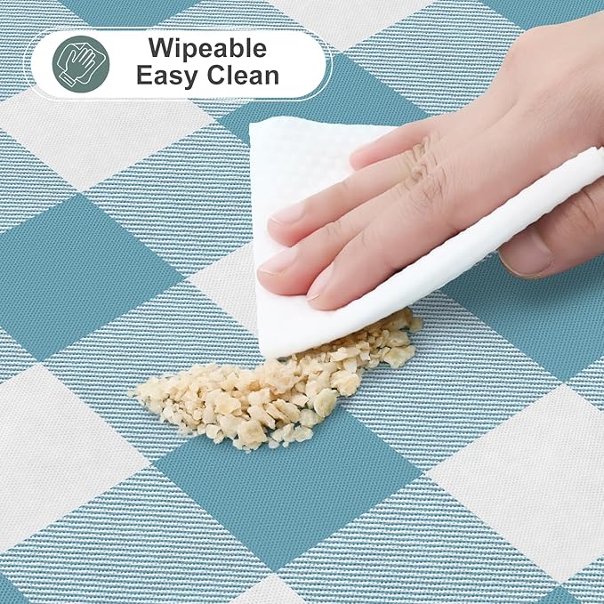 misaya Square Waterproof Vinyl Table Cloth, Buffalo Flannel Backed Tablecloth, Wipeable Plastic Table Cover for Dinner, Kitchen, Outdoor (60" x 60", Aquamarine and White)